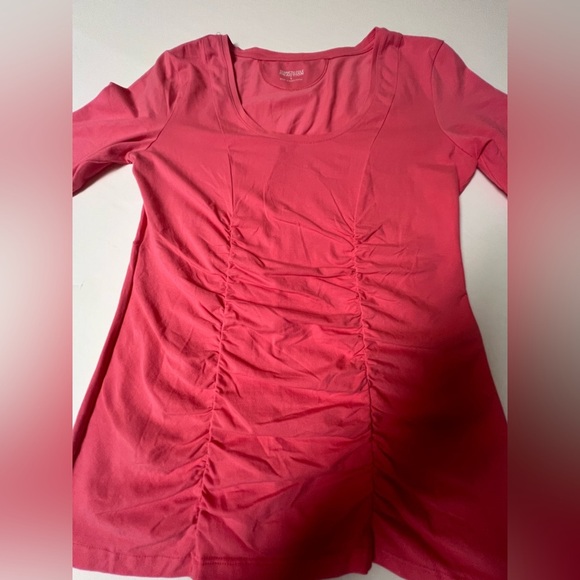 KENNETH COLE REACTION VIBRANT CORAL SHORT SLEEVE RUCHED TOP SIZE LARGE - Picture 1 of 8